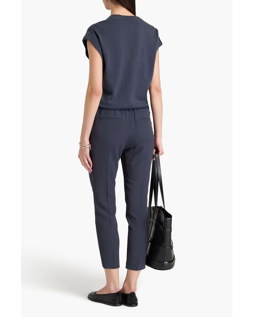 Brunello Cucinelli Blue Cropped Crepe De Chine Tapered Pants