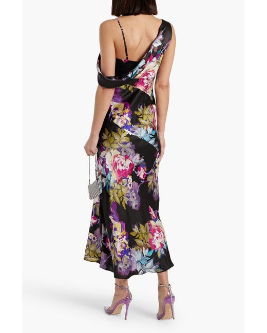 Nicholas White Draped Floral-print Satin-crepe Midi Dress