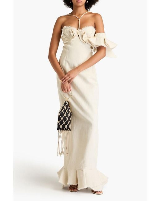 Jacquemus Artichaut Ruffled Frayed Linen-blend Maxi Dress in White | Lyst
