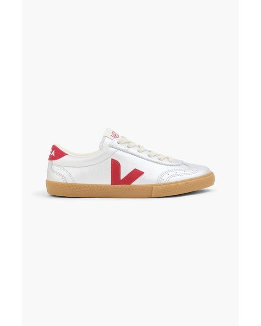 Veja Pink Volley Pebbled-leather Sneakers