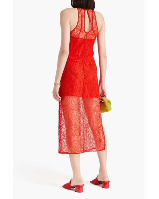 Ganni Red Corded Lace Midi Dress
