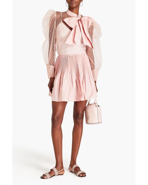 RED Valentino Pink Bow-embellished Taffeta And Point D'esprit Blouse