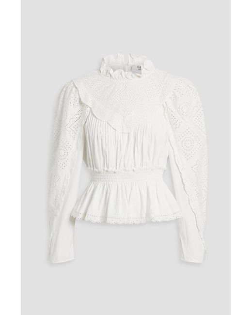Sea White Vienne Ruffled Broderie Anglaise Cotton Blouse