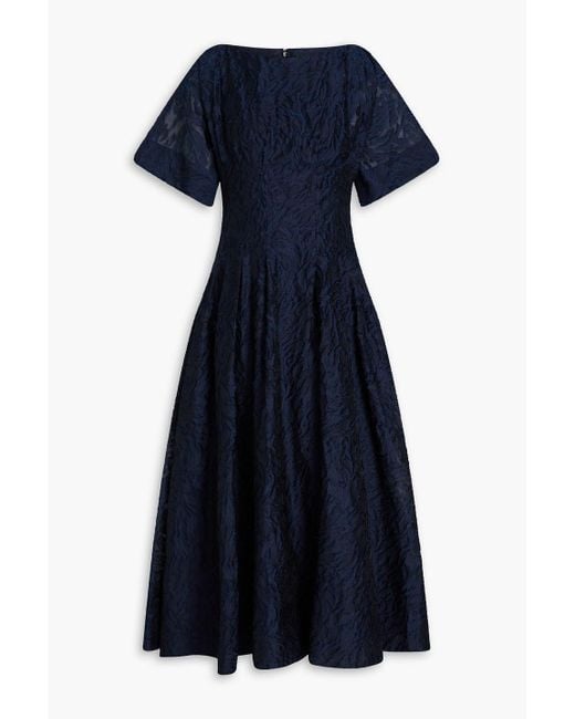 Jonathan Simkhai Blue Rosalie Pleated Fil Coupé Organza Midi Dress