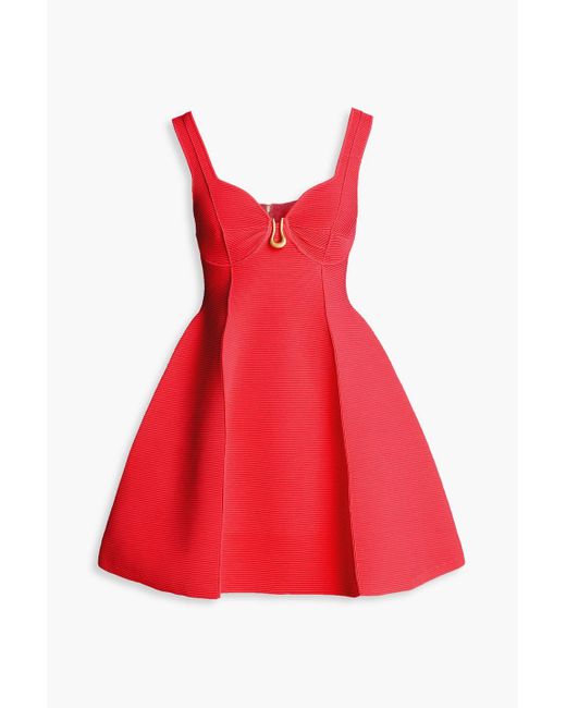 Aje. Red Cast Embellished Ribbed-knit Mini Dress