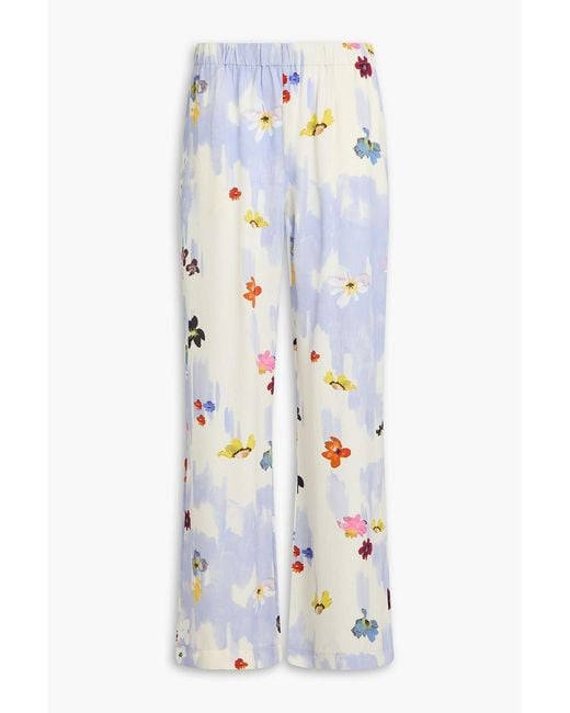 Stine Goya White Floral-Print Tencel Lyocell-Blend Satin Straight-Leg Pants