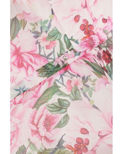 Mikael Aghal Pink Gestufte robe aus habotai-seide mit floralem print