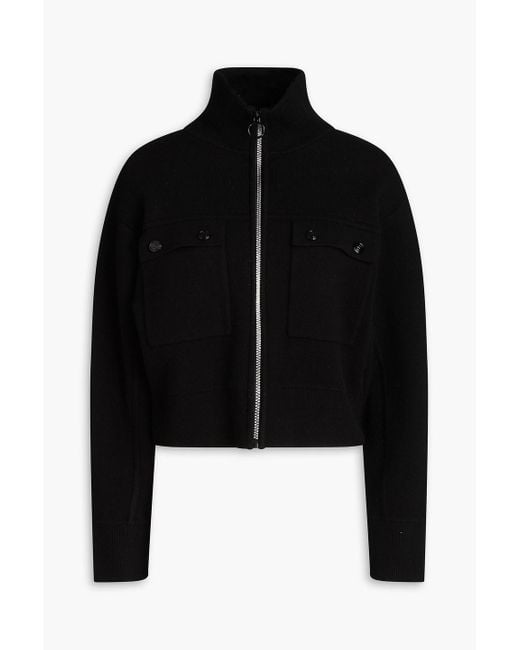 Sandro Black Crystal-embellished Knitted Zip-up Cardigan