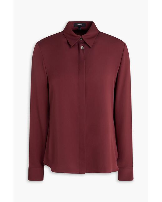 Theory Red Silk Crepe De Chine Shirt