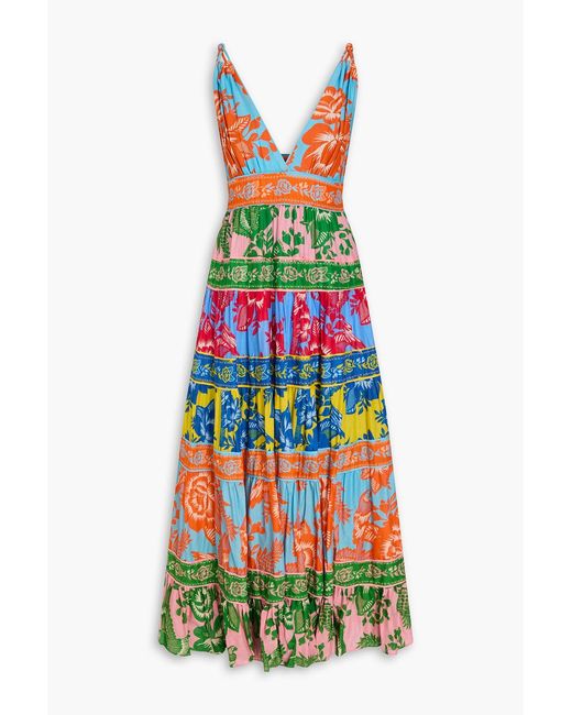 Farm Rio White Tiered Floral-Print Cotton-Gauze Maxi Dress