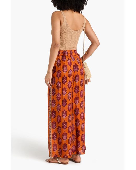 Zimmermann Orange Wylie Printed Silk Crepe De Chine Wide-Leg Pants