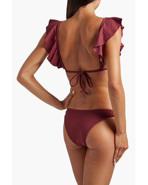 Eberjey Red Ruffled Stretch-piqué Bikini Top