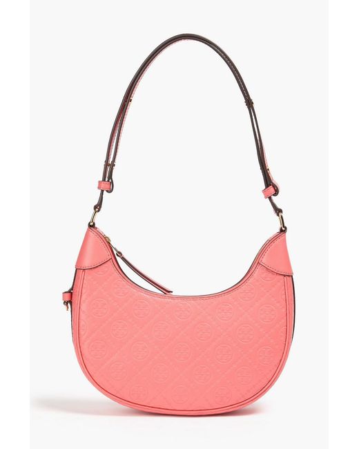 Tory Burch Pink T Monogram Embossed Leather Shoulder Bag