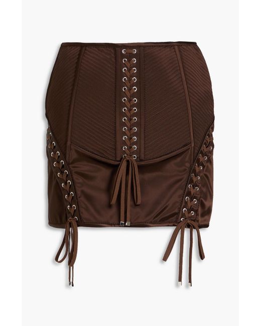 Dolce & Gabbana Brown Lace-Up Satin Mini Skirt