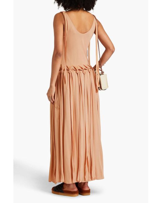 Chloé Orange Fringed Knitted Crepe Midi Dress
