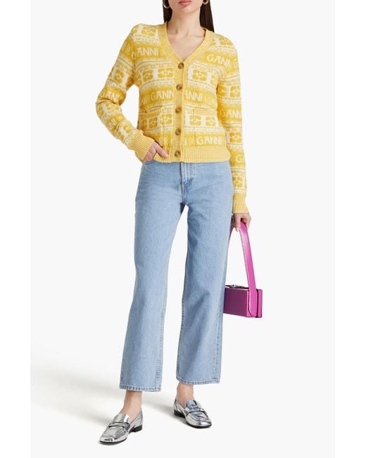 Ganni Yellow V-neck Knit Cardigan