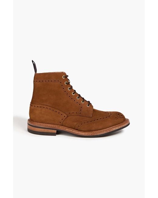Tricker's Brown Nubuck Brogue Boots for men