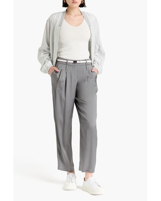 Giorgio Armani Gray Silk-twill Tapered Pants