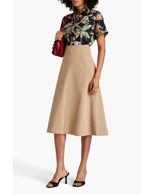 RED Valentino Natural Cotton And Wool-blend Twill Midi Skirt