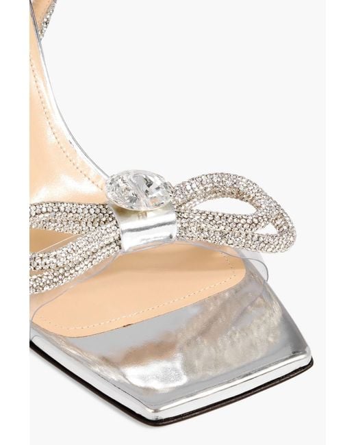 Mach & Mach White Double Bow Crystal-embellished Mirrored-leather And Pvc Sandals
