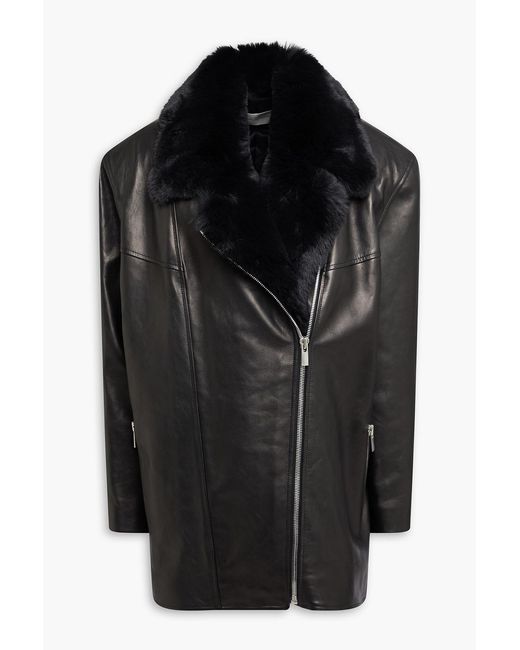 Magda Butrym Black Plush-Trimmed Leather Jacket