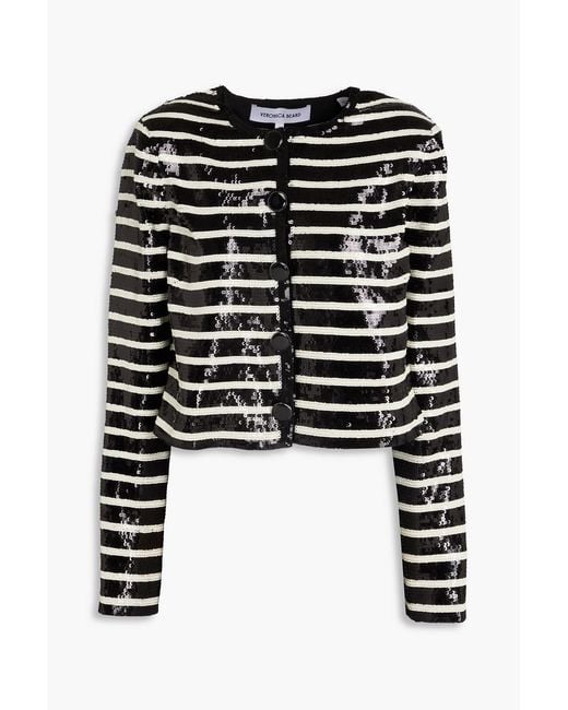 Veronica Beard Women's Black Mickey Striped Sequined Woven Jacket