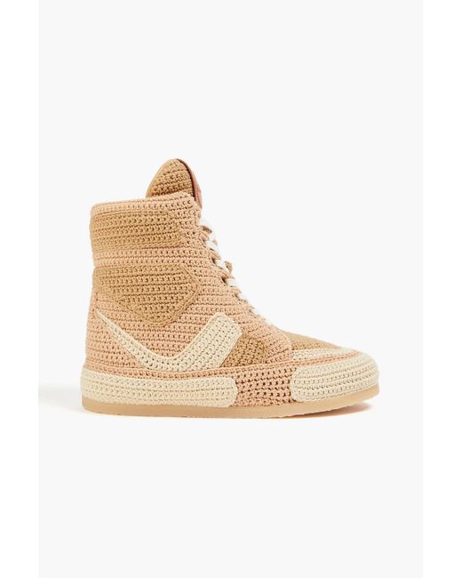 Chloé Natural Color-block Crochet-knit High-top Sneakers