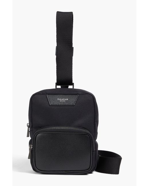 Serapian Black Leather-trimmed Twill Messenger Bag for men