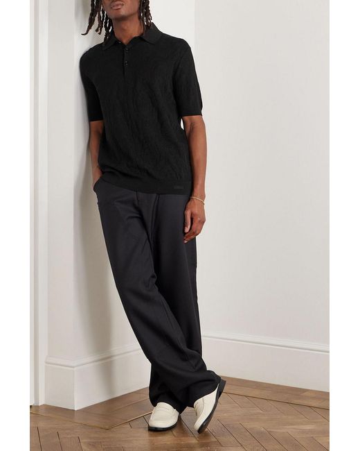 Versace Black Jacquard-Knit Silk And Cotton-Blend Polo Shirt for men