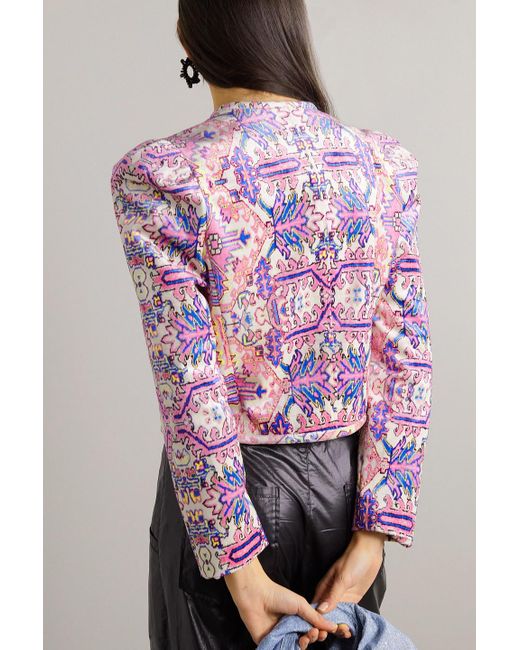 Isabel Marant White Valian Cropped Printed Velvet Jacket