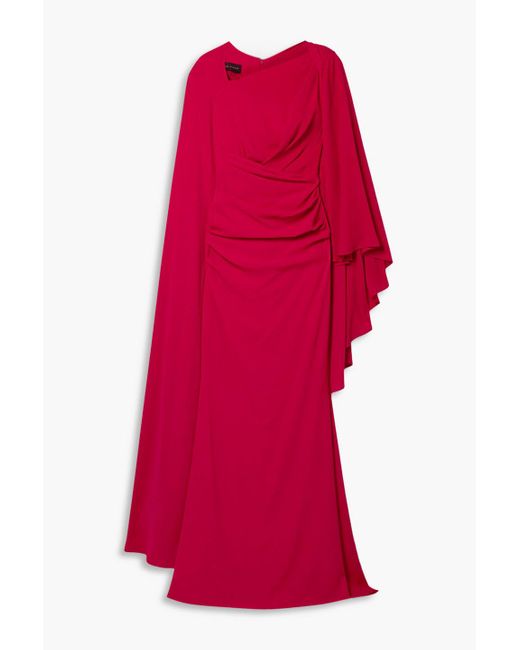 Talbot Runhof Red Robe aus crêpe mit cape-effekt und drapierung