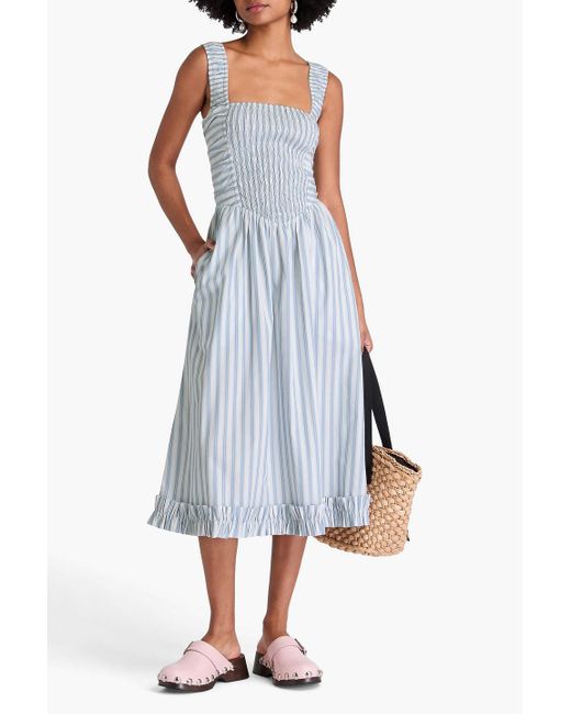 Ganni Blue Cutout Striped Cotton-poplin Midi Dress