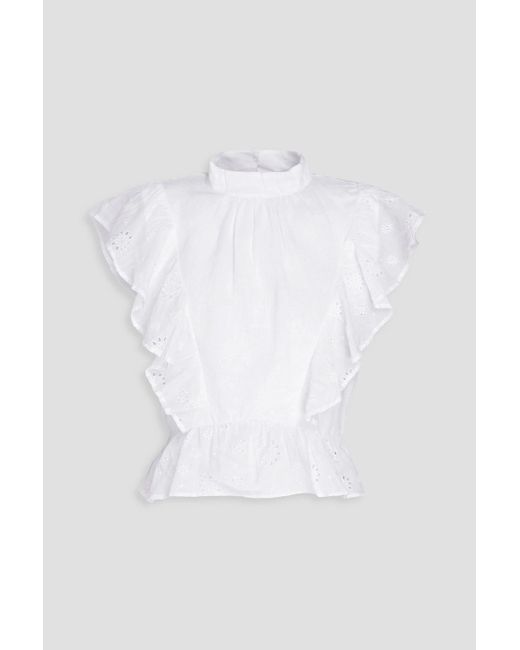 FRAME White Ruffled Broderie Anglaise Ramie Top