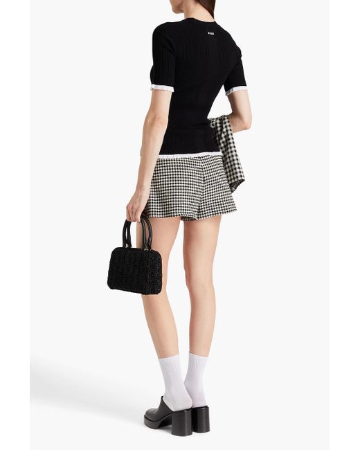MSGM Black Two-tone Ribbed-knit Top