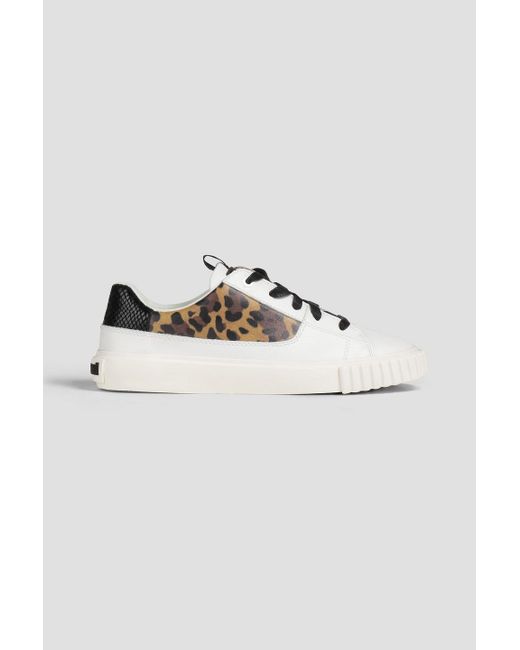 Just Cavalli White Printed Smooth And Snake-effect Leather Sneakers