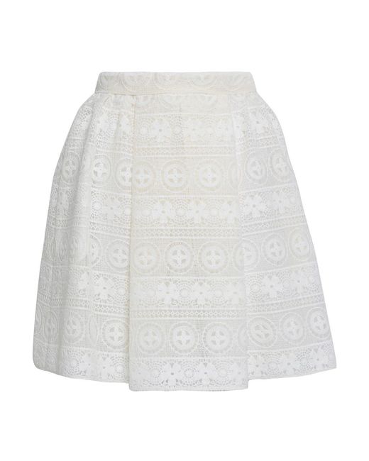 RED Valentino White Pleated Lace Mini Skirt