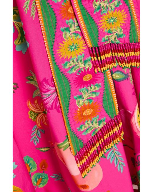 Farm Rio Pink Cutout Floral-Print Cotton-Poplin Midi Dress