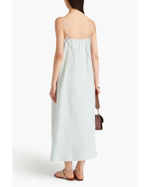 Casa Raki White Lara Cutout Twisted Linen Midi Dress
