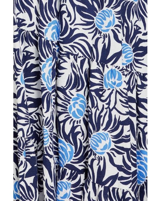 Diane von Furstenberg Blue Venice gestufter midirock aus canvas mit floralem print