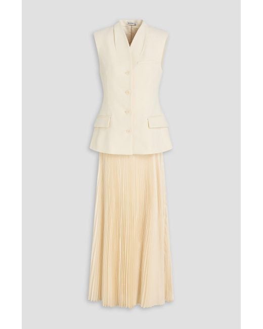 Jonathan Simkhai Natural Georgina Layered Satin And Twill Midi Dress