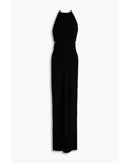Galvan Black Claudia Cutout Ribbed-knit Maxi Dress