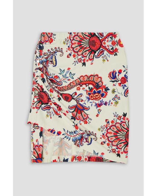 Rabanne Red Asymmetric Ruched Paisley-print Stretch-jersey Mini Skirt