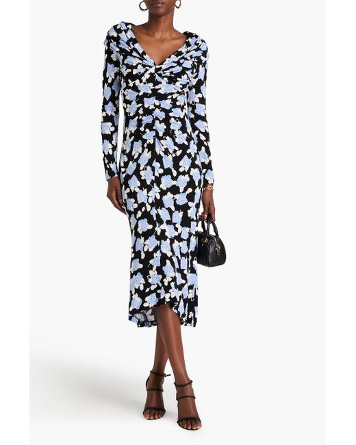 Diane von Furstenberg White Sylviana Ruched Floral-print Jersey Midi Dress