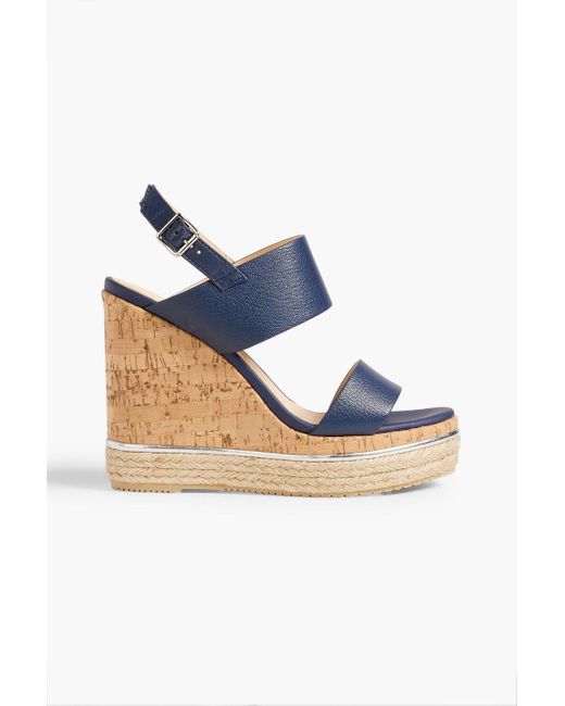 Hogan Pebbled-leather Espadrille Wedge Sandals in Blue | Lyst
