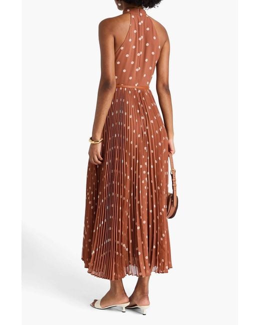 Zimmermann Brown Pleated Polka-Dot Georgette Midi Dress