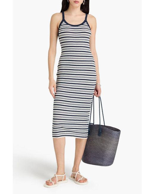 James Perse Blue Gestreiftes midikleid aus einer gerippten leinenmischung