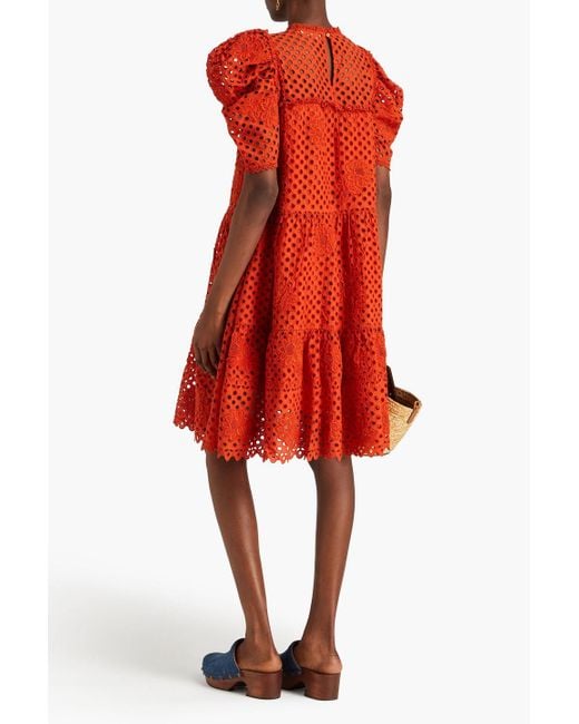 Ulla Johnson Red Simone Tie Broderie Anglaise Cotton Dress