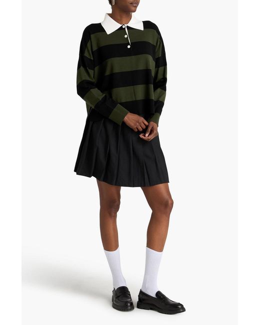 Jonathan Simkhai Black Striped Wool-Blend Polo Shirt