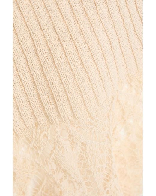 Ganni Natural Crochet-paneled Ribbed Cotton Midi Skirt