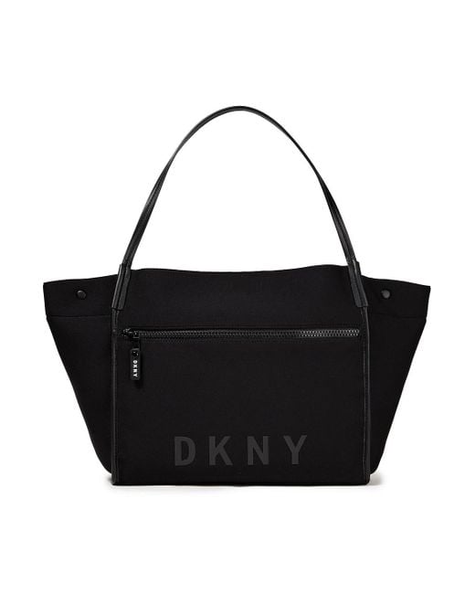 DKNY Black Faux Leather-trimmed Logo-print Neoprene Tote